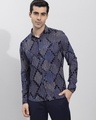 Shop Men's Blue Geometric Printed Slim Fit Shirt-Front