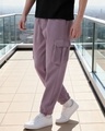 Shop Men's Purple Oversized Brushed Cargo Joggers-Front