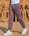 Shop Men's Purple Oversized Cargo Warm Joggers-Front