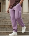 Shop Men's Purple Oversized Plus Size Brushed Cargo Joggers-Front