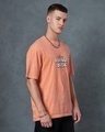 Shop Men's Orange Quakinn Around Graphic Printed Oversized Acid Wash T-shirt-Full