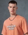Shop Men's Orange Quakinn Around Graphic Printed Oversized Acid Wash T-shirt