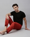 Shop Men's Red All Over Printed Cotton Pyjamas-Front