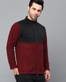 Shop Men's Maroon and Black Color Block Slim Fit Jacket-Design