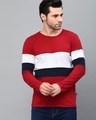 Shop Men's Red and White Color Block Slim Fit T-shirt-Front