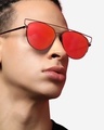 Shop Men's Red Aviator Polarised Lens Full Rim Gradient Sunglasses-Front