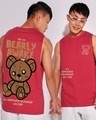 Shop Men's Red Bearly Awake Graphic Printed Oversized Vest-Front