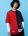 Shop Men's Red & Black Mickey Mouse Half & Half Graphic Printed Oversized T-shirt-Front