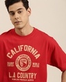 Shop Men's Red California Typography Oversized T-shirt-Front