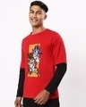Shop Men's Red Fighter Graphic Printed Doctor Sleeve Oversized T-shirt-Front
