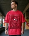 Shop Men's Red Friendly Neighbour Graphic Printed Oversized T-shirt-Front