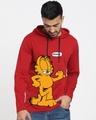 Shop Men's Red Garfield Graphic Printed Hoodie T-shirt-Front