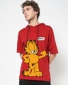 Shop Men's Red Garfield Graphic Printed Oversized Hoodie T-shirt-Front