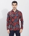 Shop Men's Red Geometric Printed Slim Fit Shirt-Front