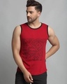 Shop Men's Red Graphic Printed Slim Fit Vest-Front
