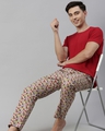 Shop Men's Red & Grey Printed Cotton T-shirt & Pyjamas Set-Full