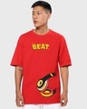 Shop Men's Red Headphone Beats Typography Oversized T-shirt-Front
