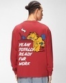Shop Men's Red Lazy Garfield Graphic Printed Oversized T-shirt-Front