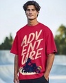 Shop Men's Red Moon Rider Graphic Printed Oversized T-shirt-Front