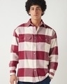 Shop Men's Red & Off White Checked Oversized Shirt-Front