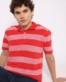 Shop Men's Red & Pink Striped Polo T-shirt-Front