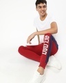 Shop Men's Red Reload Typography Colorblock Joggers-Front