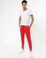 Shop Men's Red & White Color Block Joggers-Full