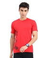 Shop Men's Red Stripe Effect Mickey Mouse Printed T-shirt-Front