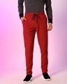Shop Men's Red Striped Drawstring Joggers-Front