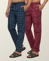 Shop Pack of 2 Men's Red Super Combed Cotton Checkered Pyjamas-Front