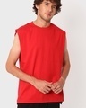 Shop Men's Red Super Loose Fit Vest-Front