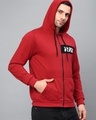 Shop Men's Red Typography Slim Fit Hooded Jacket-Front