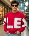 Shop Men's Red Typography Oversized Sweatshirt-Front