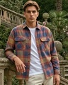 Shop Men's Rust Orange & Blue Checked Oversized Shirt-Front