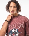 Shop Men's's Brick Red Veom Web Graphic Printed Oversized Acid Wash T-shirt