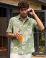 Shop Men's Sage Green All Over Printed Oversized Shirt-Front