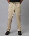 Shop Men's Sand Beige Loose Comfort Fit Cargo Parachute Pants-Front