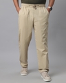 Shop Men's Sand Beige Loose Comfort Fit Pants-Front