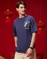 Shop Men's Skipper Blue Kungfu Smackdown Graphic Printed Oversized T-shirt-Full