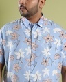 Shop Men's Sky Blue Airy Flower Printed Oversized Plus Size Shirt