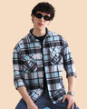 Shop Men's Sky Blue & Black Checked Oversized Shacket-Front