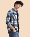 Shop Men's Sky Blue & Black Checked Oversized Shacket-Design