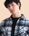 Shop Men's Sky Blue & Black Checked Oversized Shacket