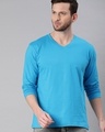 Shop Men's Sky Blue Full Sleeve V Neck T-shirt-Front