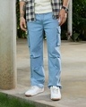 Shop Men's Sky Blue Straight Fit Cargo Jeans-Front