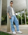 Shop Men's Sky Blue Straight Fit Cargo Jeans-Full