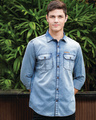 Shop Men's Slate Blue Washed Denim Shirt-Front