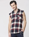 Shop Men's Sleeveless Checks Hoodie Shirt-Front