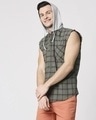 Shop Men's Sleeveless Checks Hoodie Shirt-Front