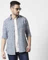 Shop Men's White & Blue Slim Fit Casual Indigo Shirt-Front